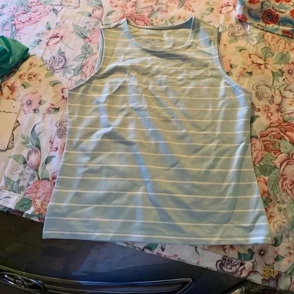 Adrienne Vittadini Ladies Blue & White Stipe Tank Top Size Medium - Picture 1 of 4